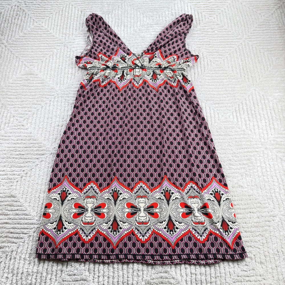 Max Studio Empire Waist Dress Women's L Red Black Geometric Boho Y2K Jersey Mod